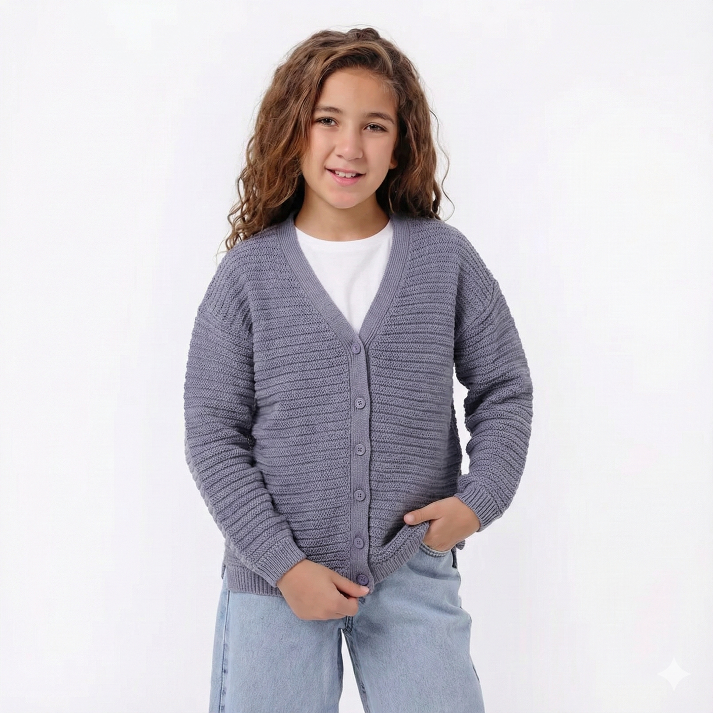 Girls V-Neck Knit Cardigan