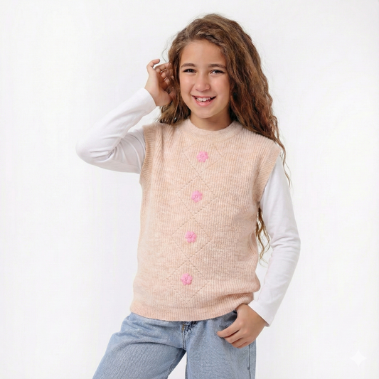 Girls Crew Neck Knitted Vest