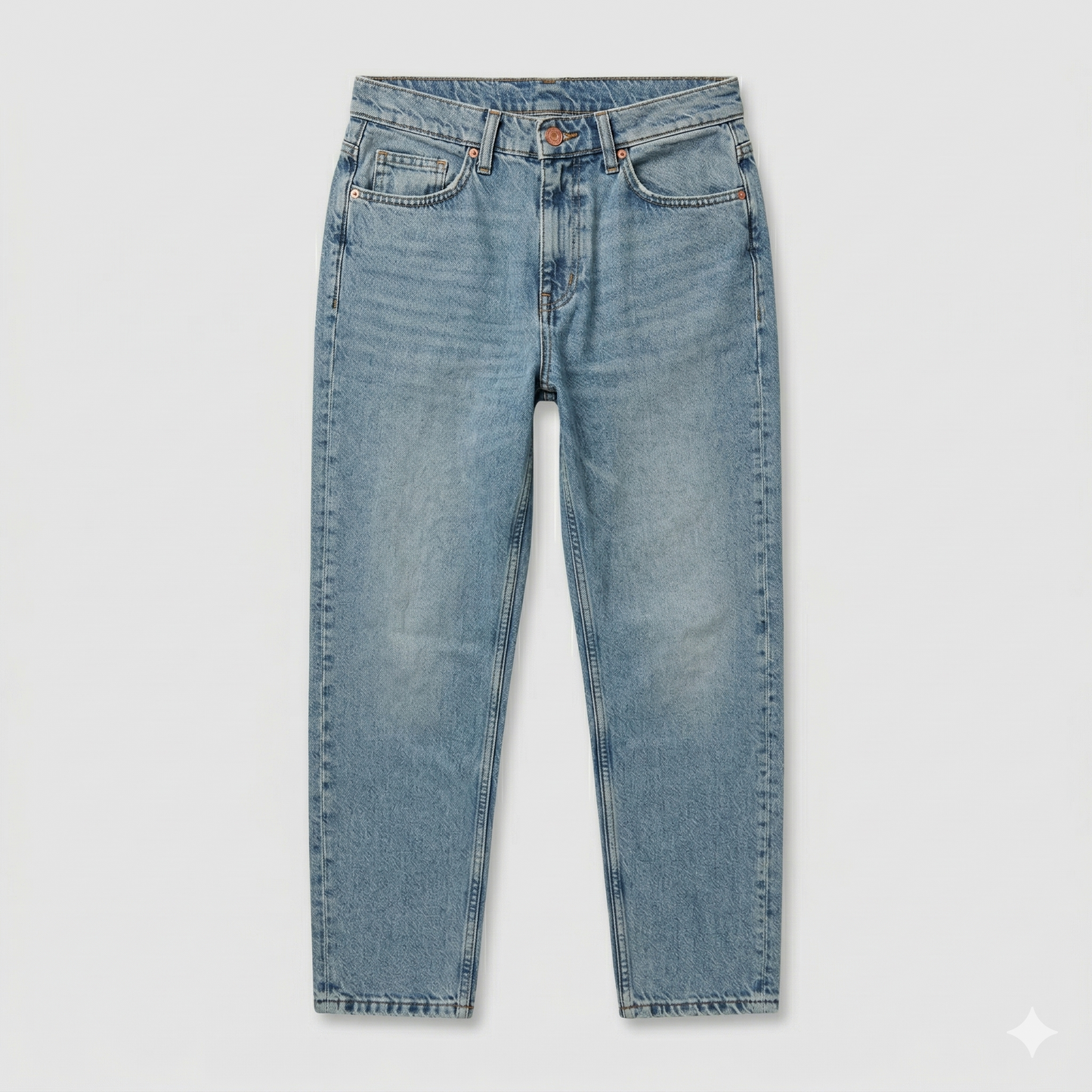 mens loose tapered fit denim jeans relaxed top tapered leg front view