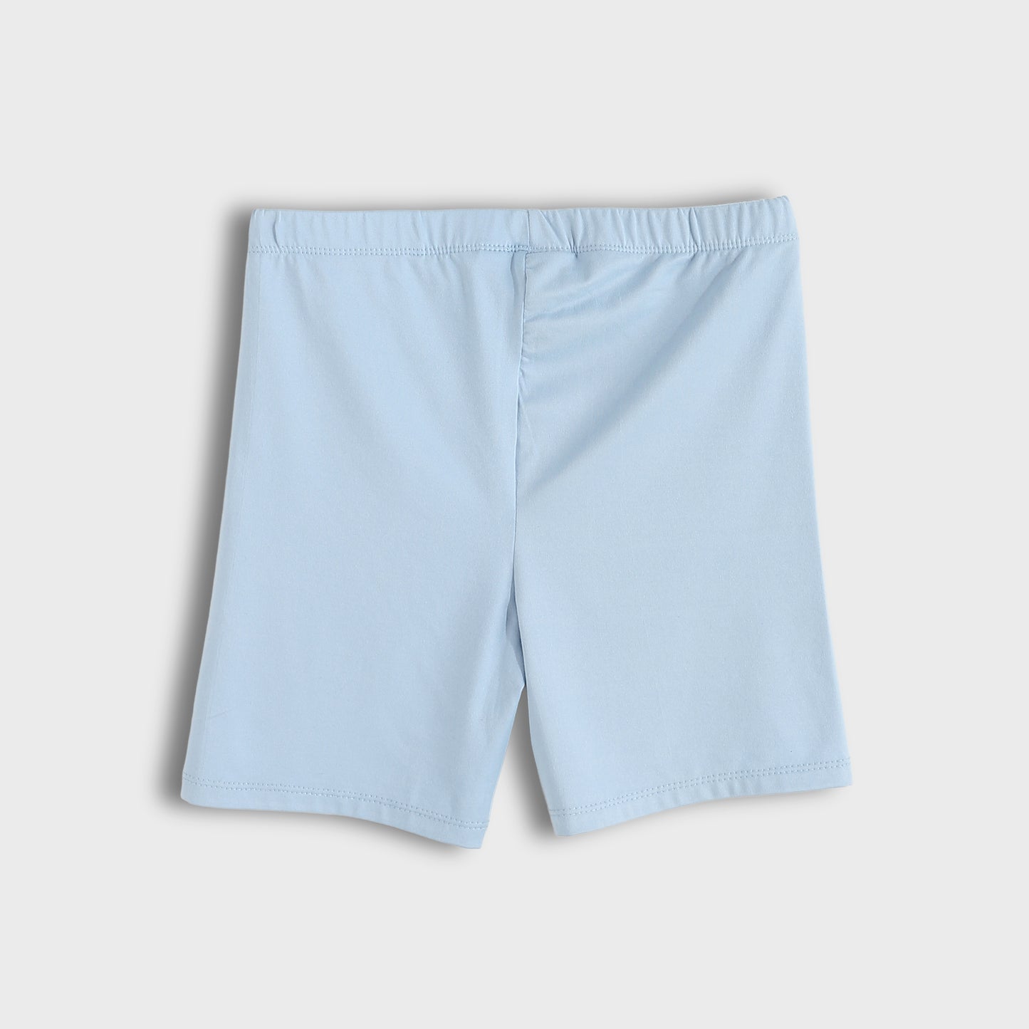 Light blue athletic shorts with an elastic waistband, shown flat against a light gray background.