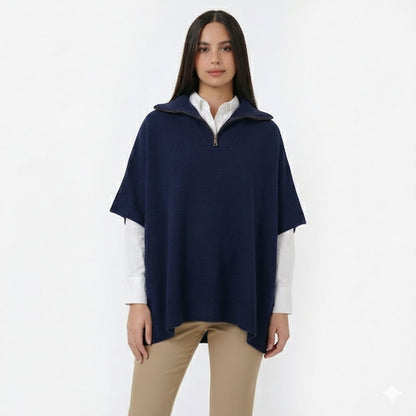 Women's Half-Zip Wool Knit Poncho