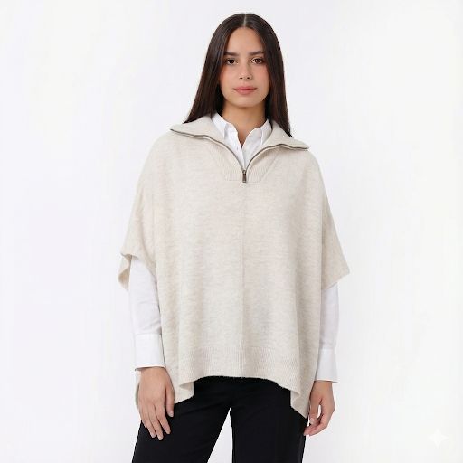 Women's Half-Zip Wool Knit Poncho