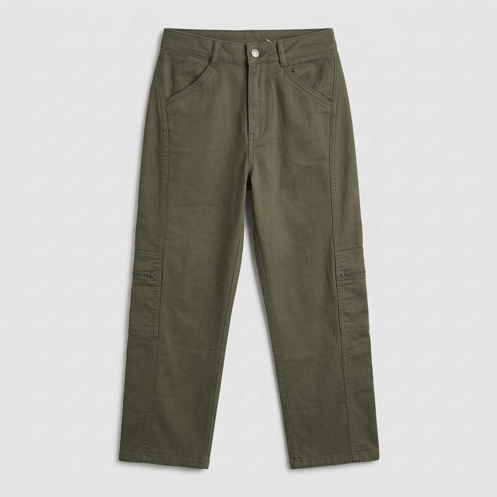 boys olive green slim fit cargo pants kids casual trousers front view