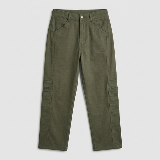 boys olive green slim fit cargo pants kids casual trousers front view