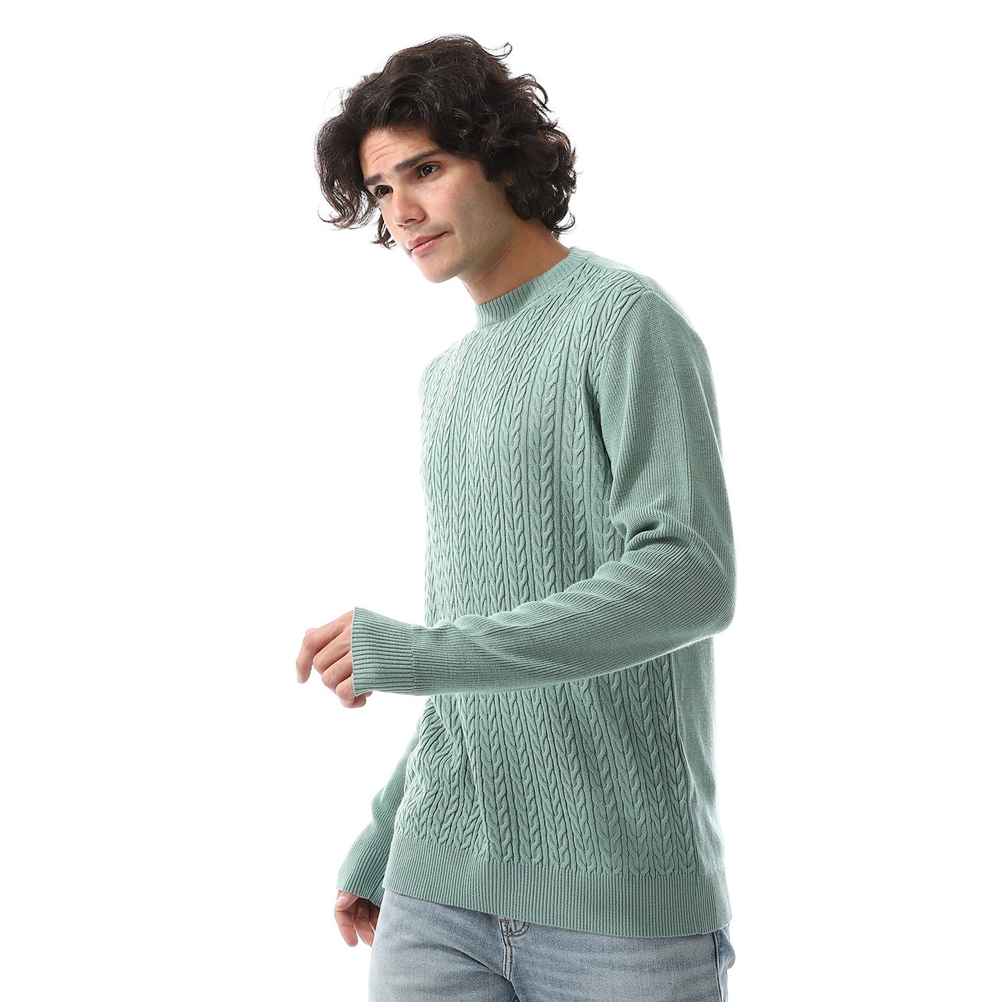Mens Crewneck Cable Knit Sweater