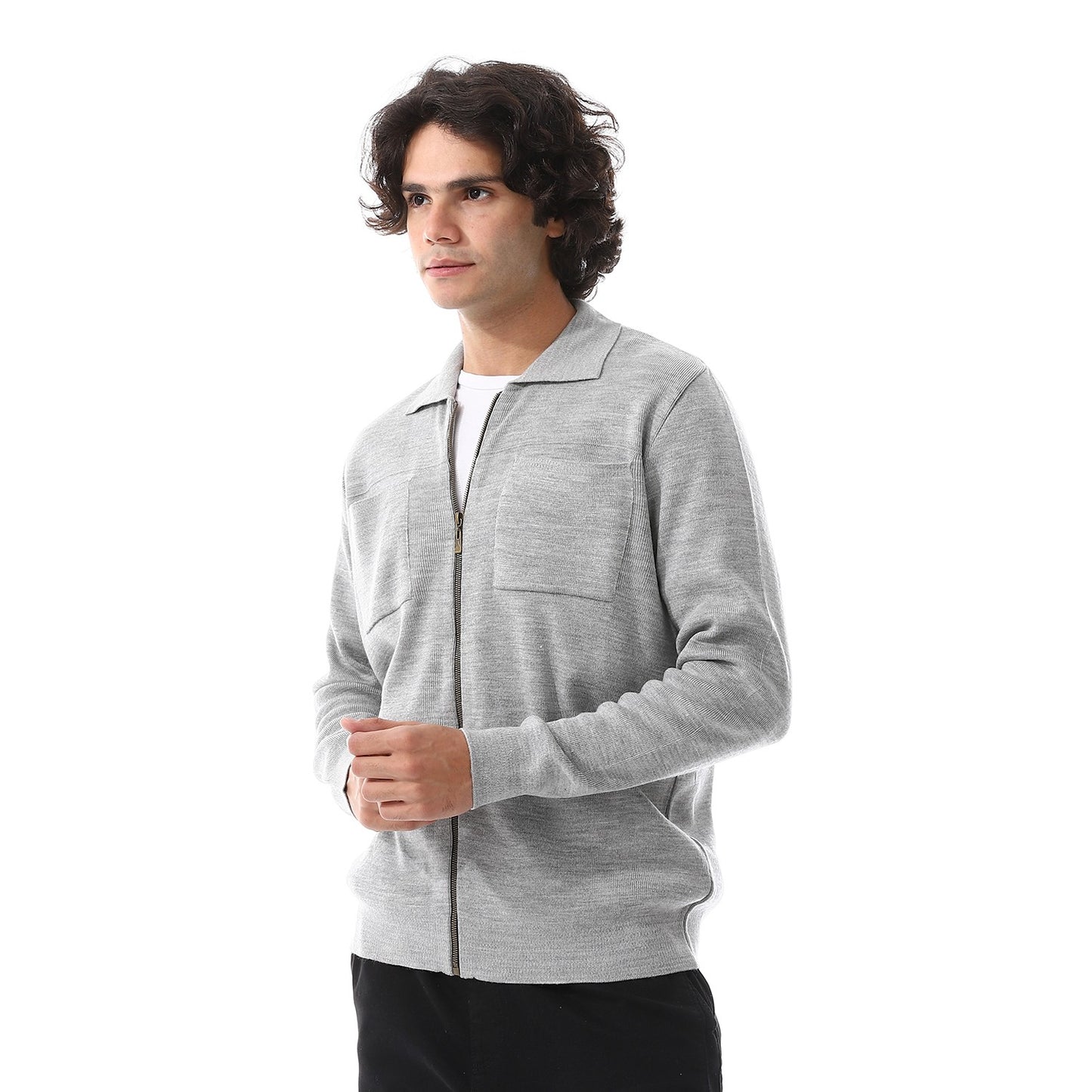 Men Wool Zip-Up Knit Cardigan