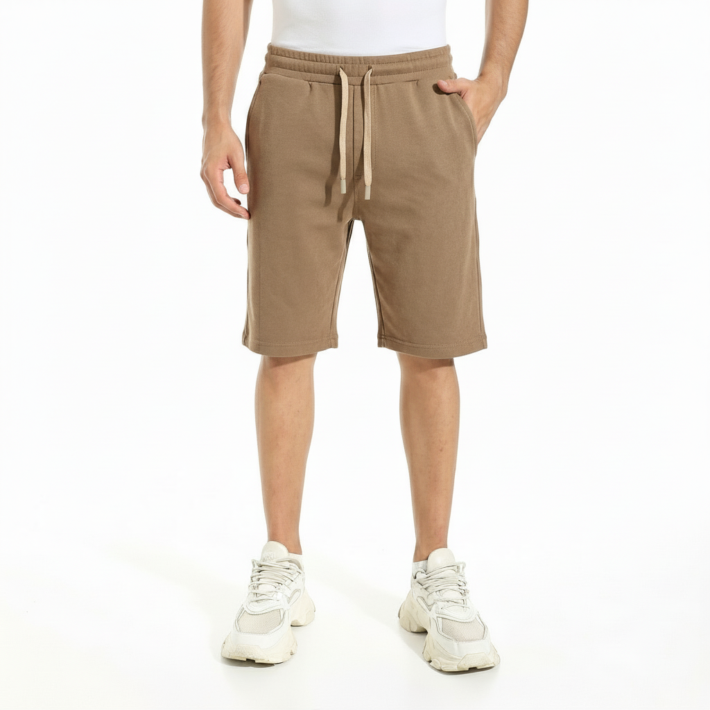 men Olive cotton sweat shorts casual summer shorts front view