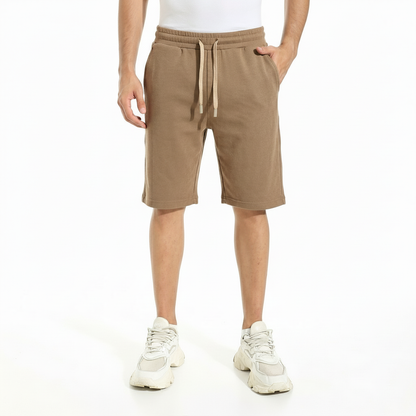 men Olive cotton sweat shorts casual summer shorts front view