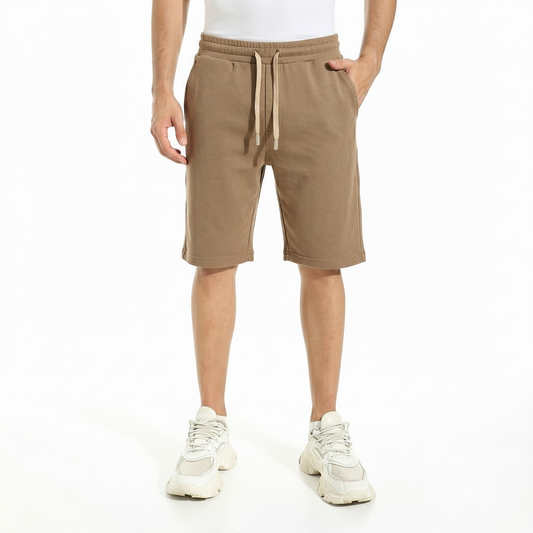 men Olive cotton sweat shorts casual summer shorts front view
