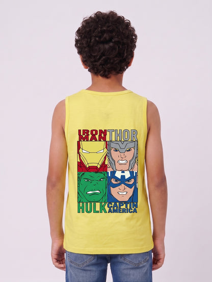 Boys sleeveless printed tank top in yellow, back view