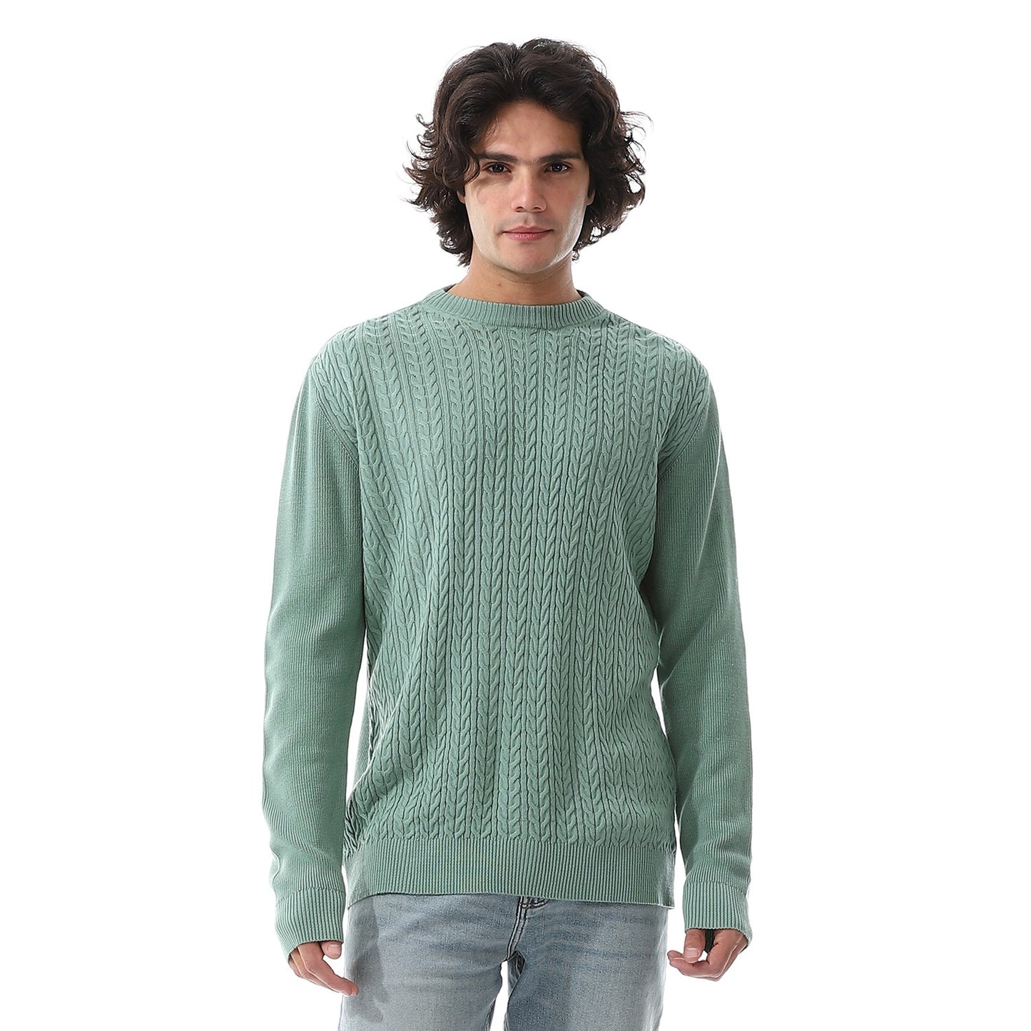 Mens Crewneck Cable Knit Sweater