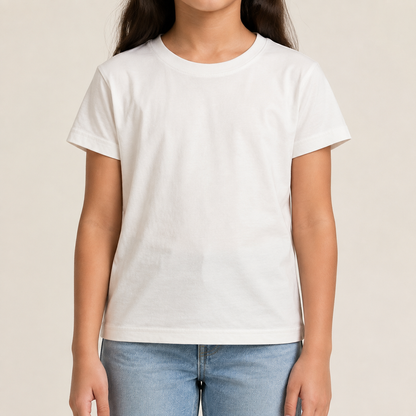 Girls plain cream crew-neck T-shirt