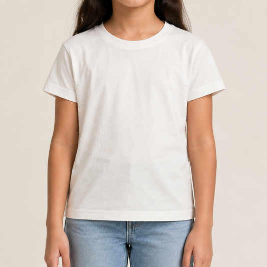 Girls plain cream crew-neck T-shirt
