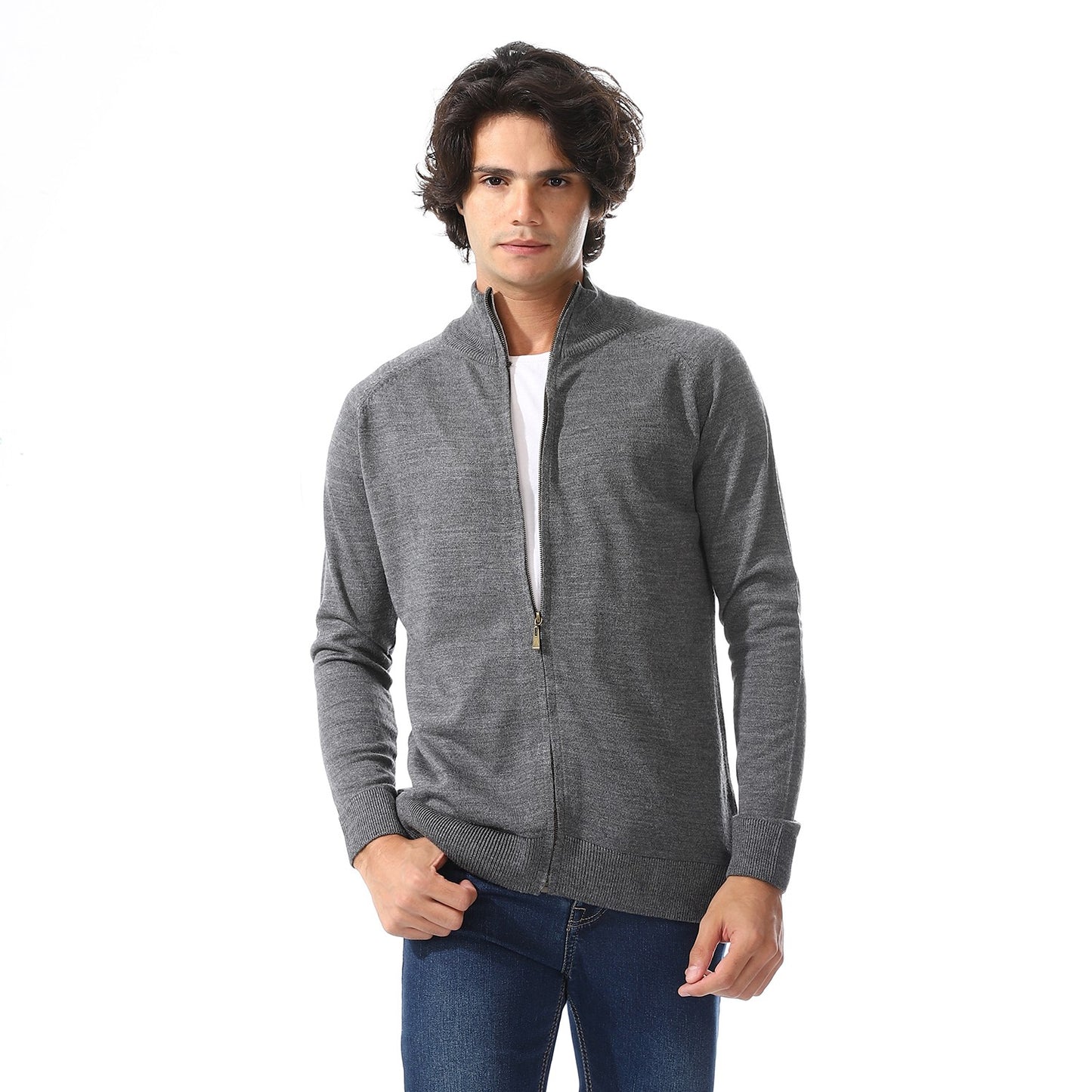 Men Zip-Up Wool Knit Cardigan
