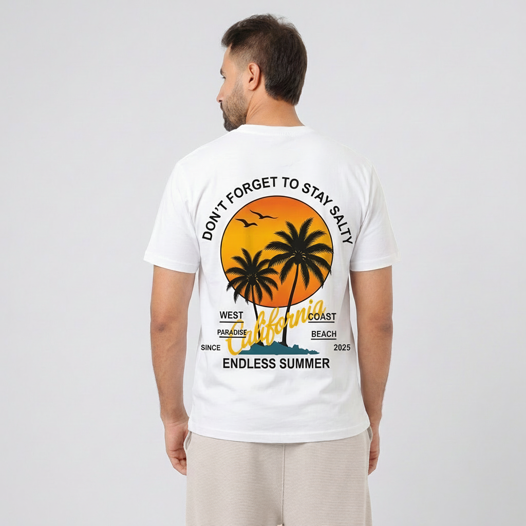 mens cotton printed t shirt summer graphic casual tee back view