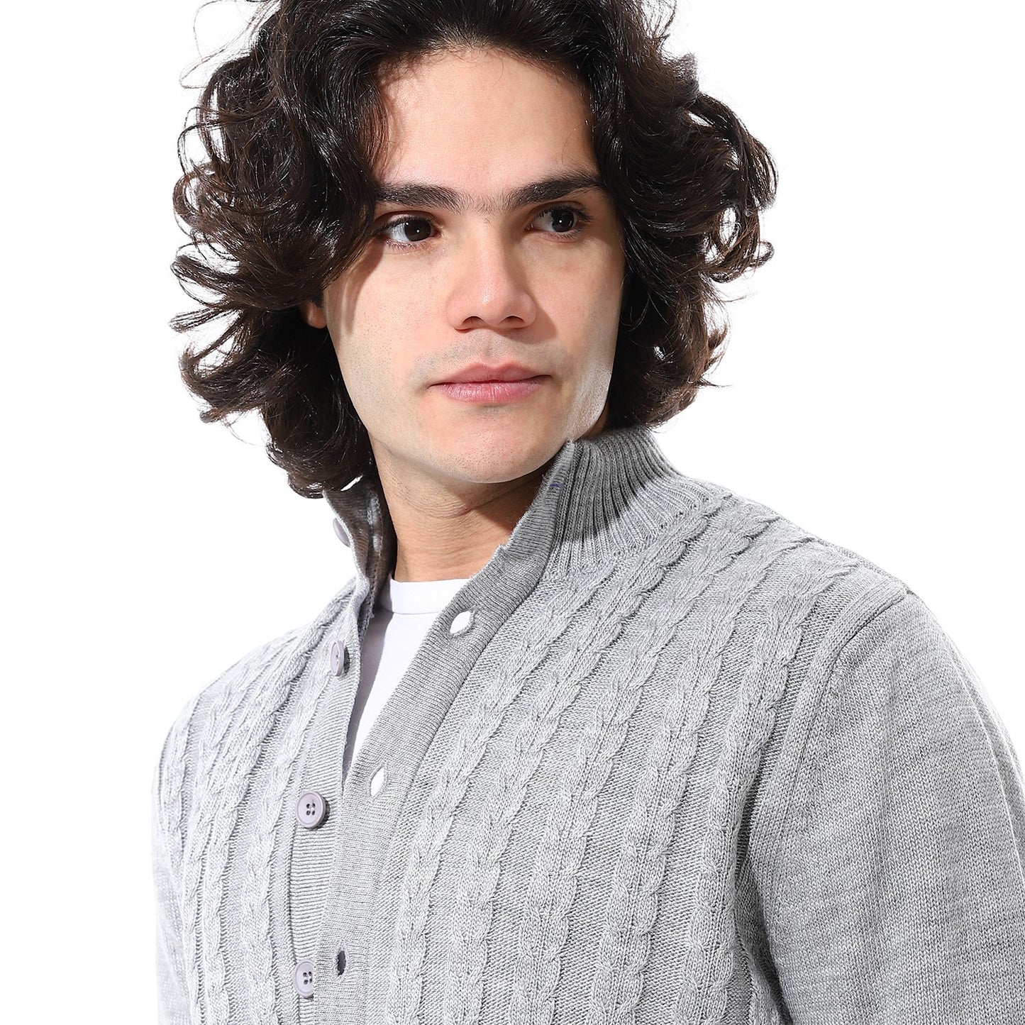 Button-Down Wool Cable Knit Cardigan