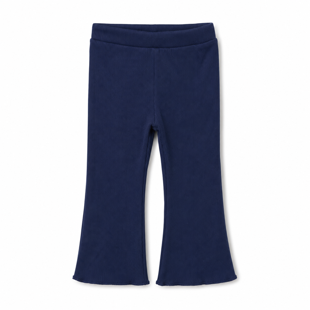 Navy blue flared pants on a white background