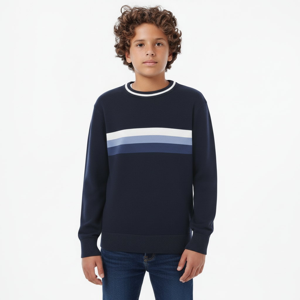 Boys Striped Crew Neck Pullover