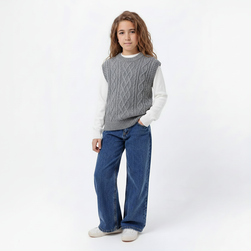 سترة محبوكة بياقة دائرية للفتيات