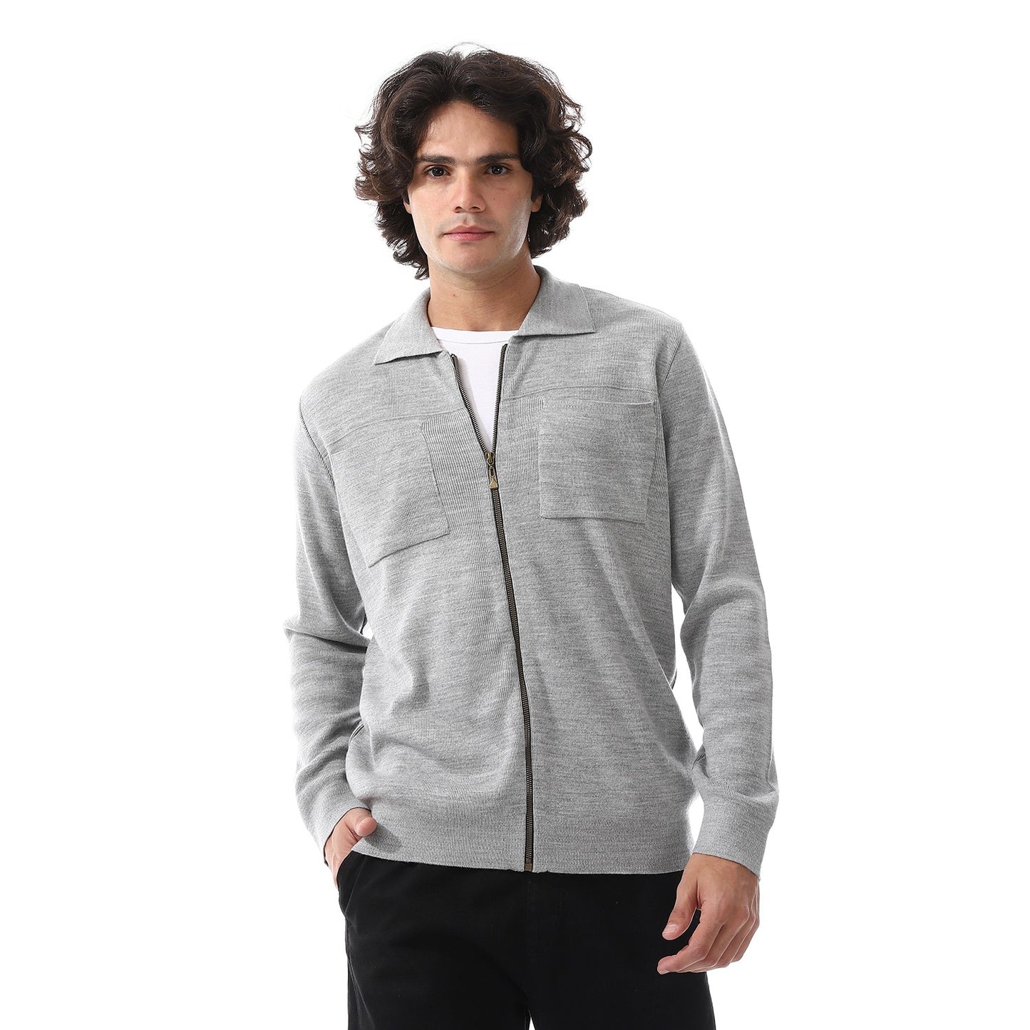Men Wool Zip-Up Knit Cardigan