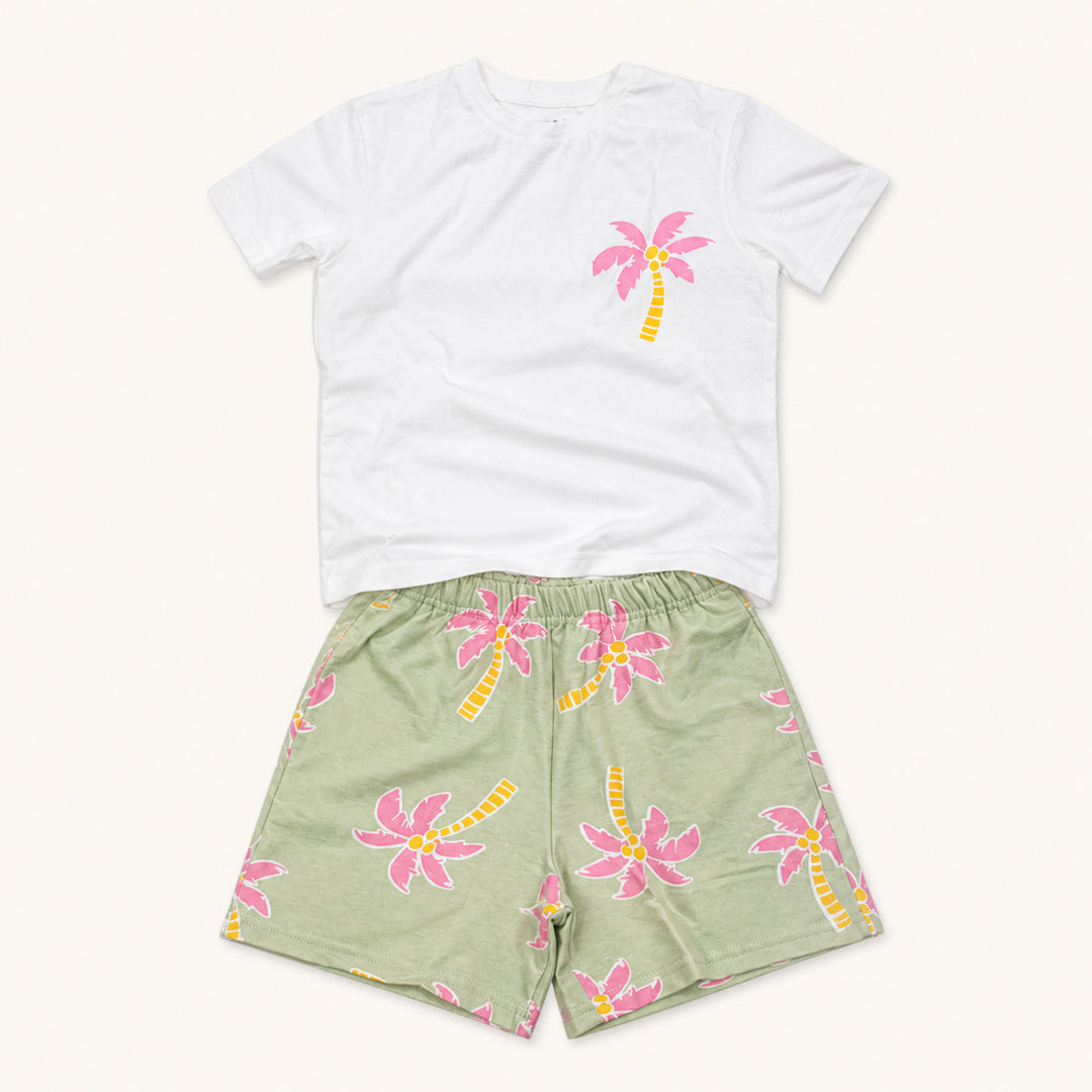 Girls Printed T-Shirt & Melton Shorts Set