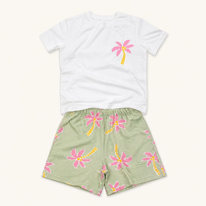 Girls Printed T-Shirt & Melton Shorts Set