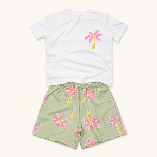 Girls Printed T-Shirt & Melton Shorts Set