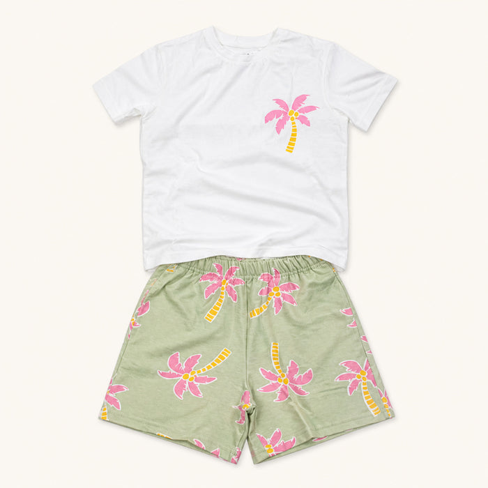 Girls Printed T-Shirt & Melton Shorts Set