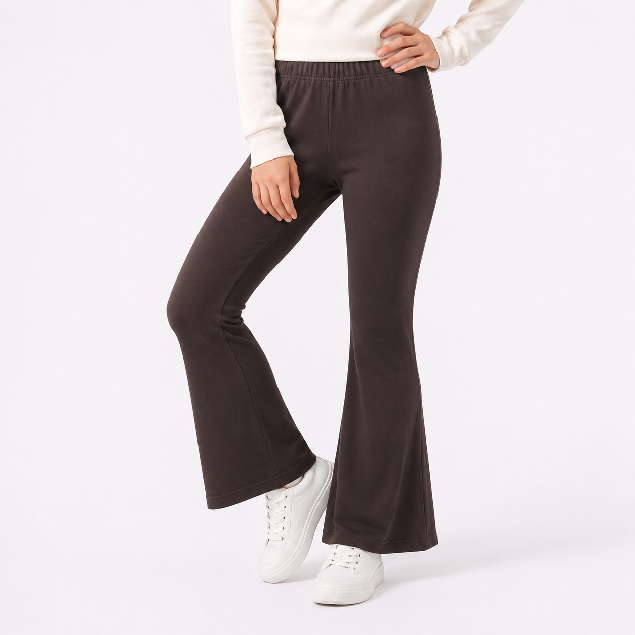 Girls Cotton Flare Pants - Brown