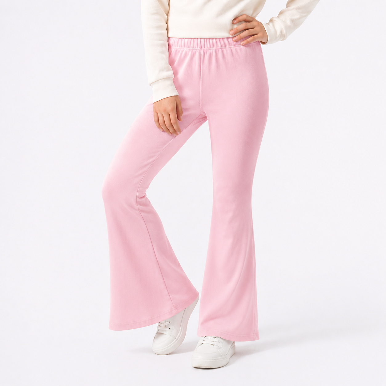 Girls Cotton Flare Pants - Pink