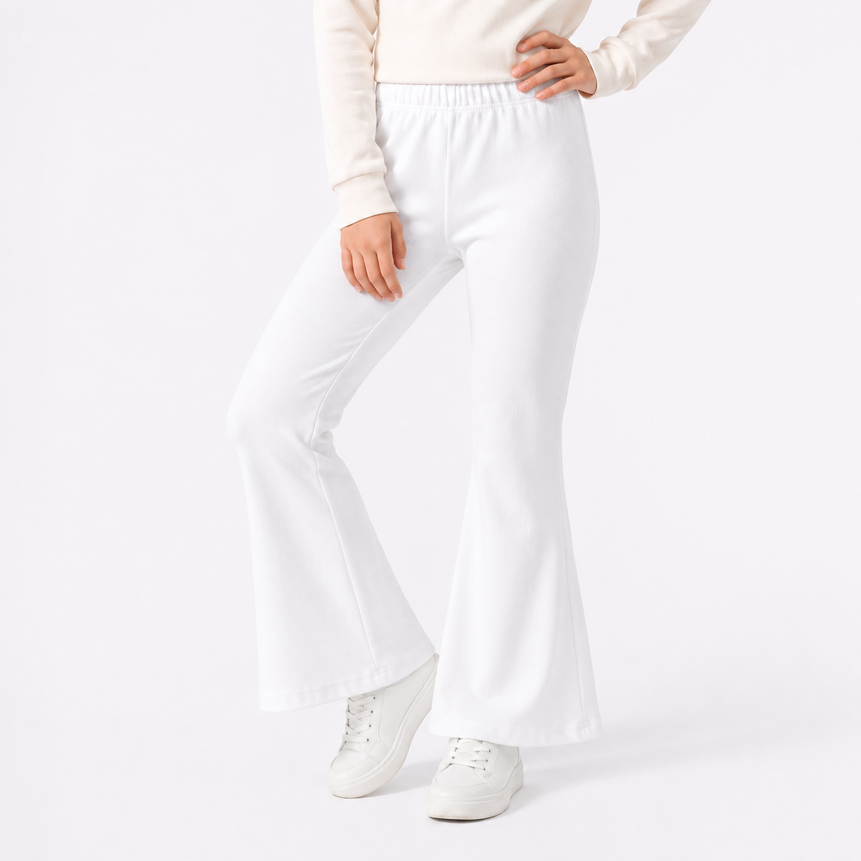 Girls Cotton Flare Pants - White