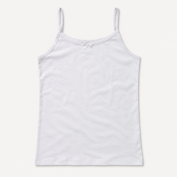 Girls plain white spaghetti strap camisole tank top flat lay