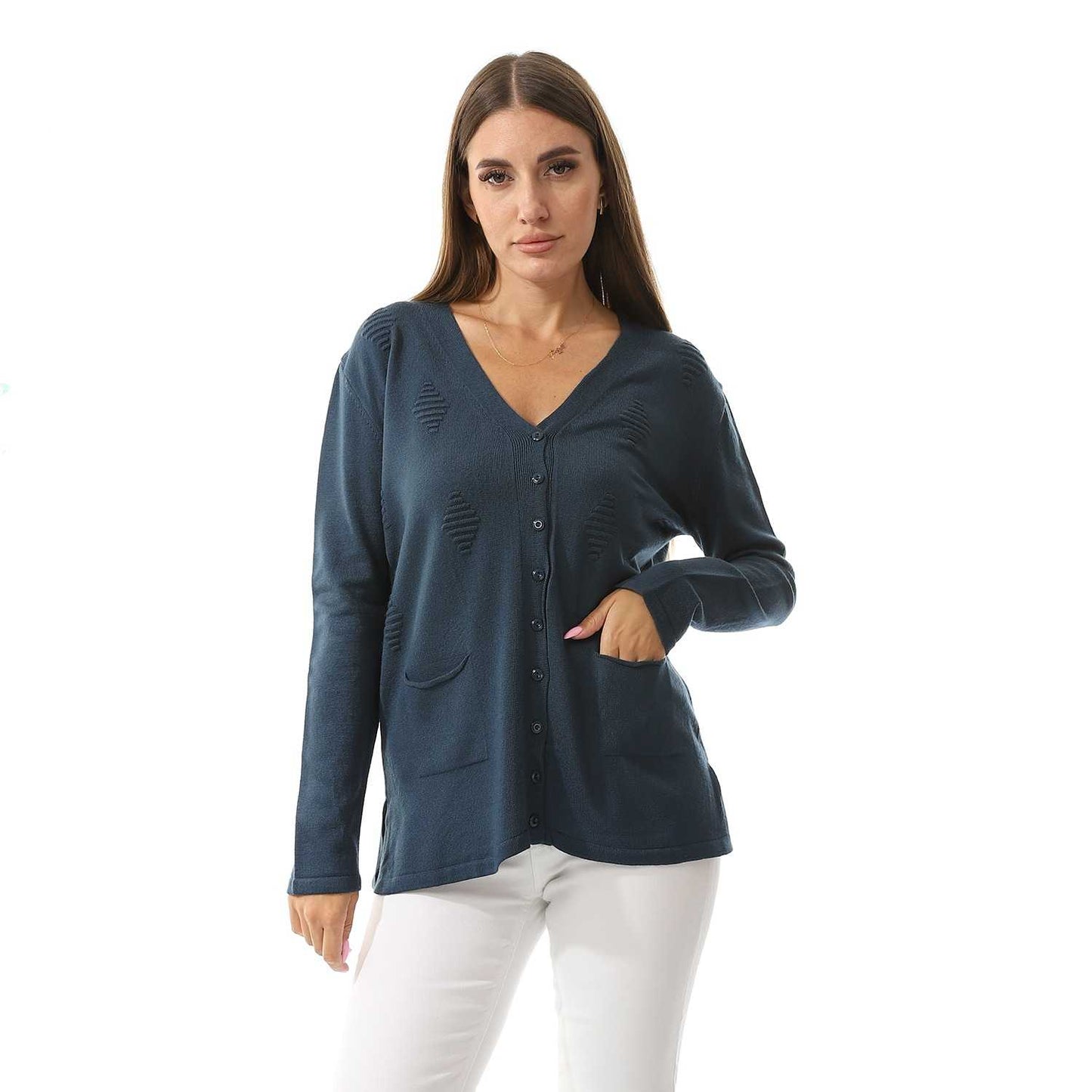 Women's V Neck Knitted Cardigan