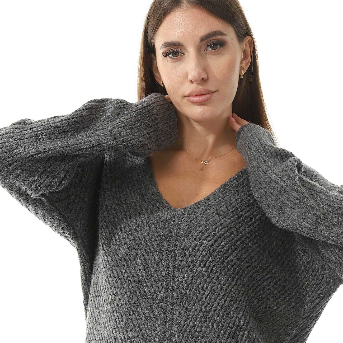Women's Knited Wide V Neck Pullover