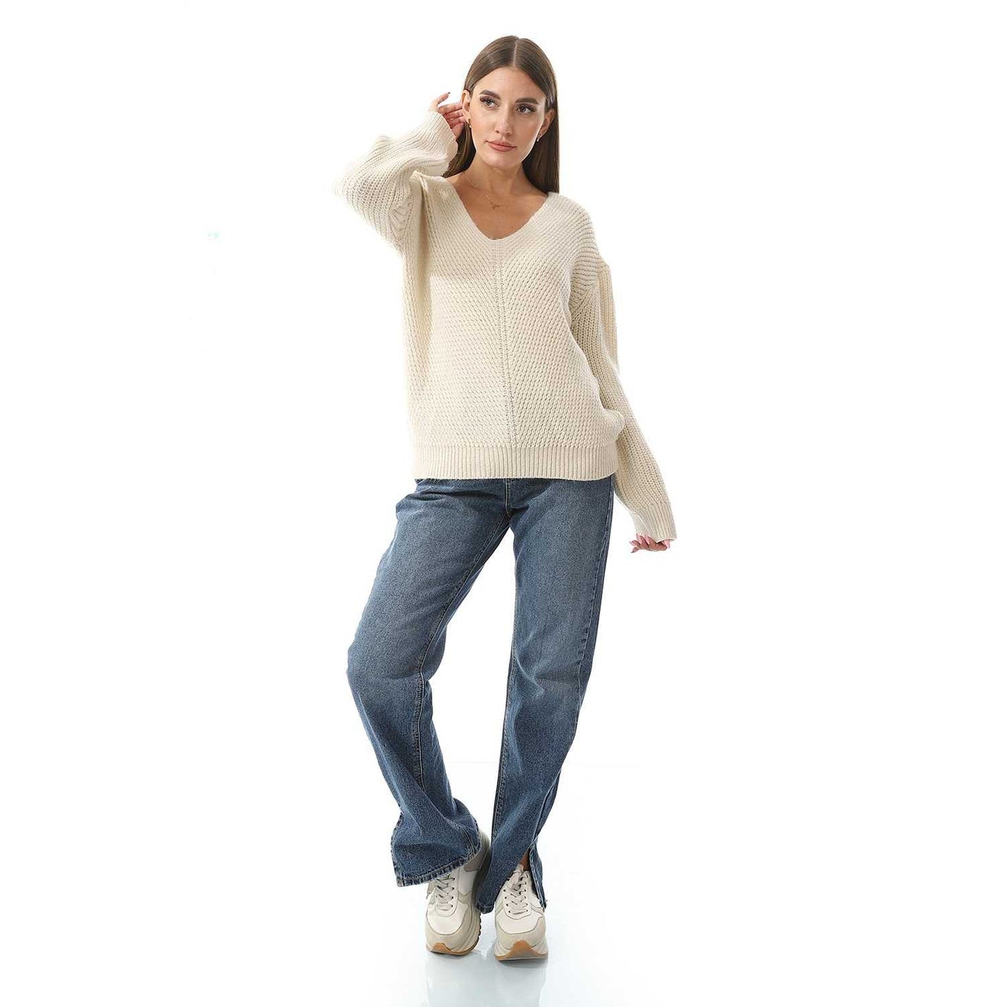 Women's Knited Wide V Neck Pullover