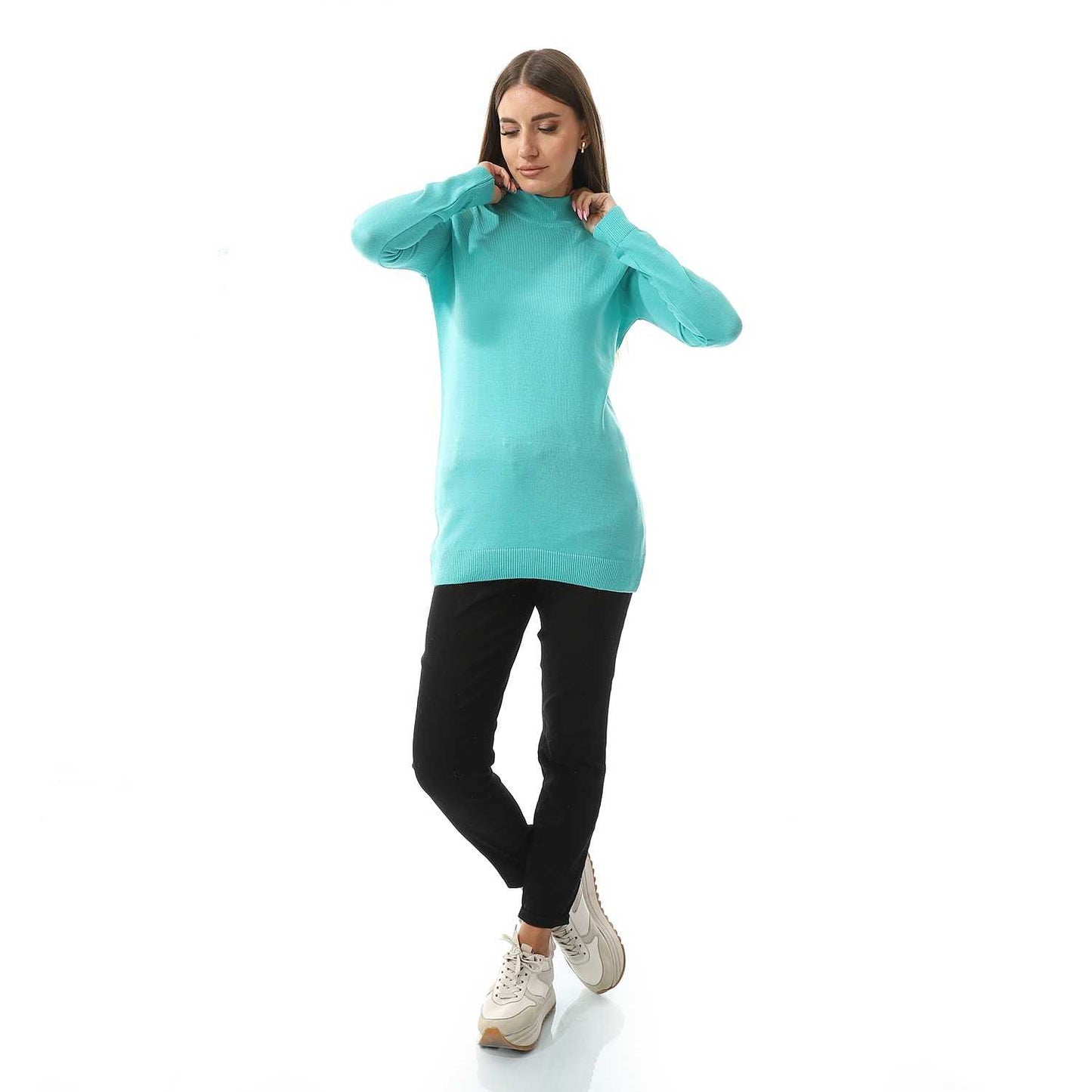 Women's Plain Crop Turtle Neck Pullover