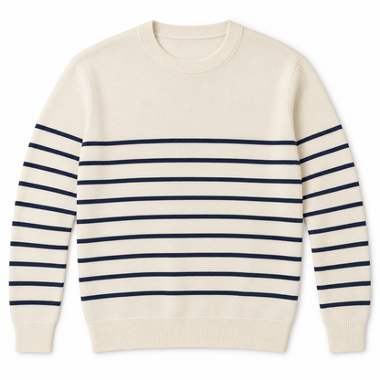 Women's Striped Crew Neck Knit Pullover in Cream — flat view, style 26152148