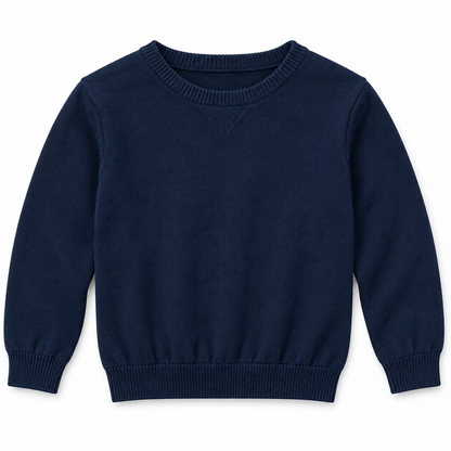 Boys' Plain Crew Neck Knit Pullover in Darknavy — flat view, style 26152329