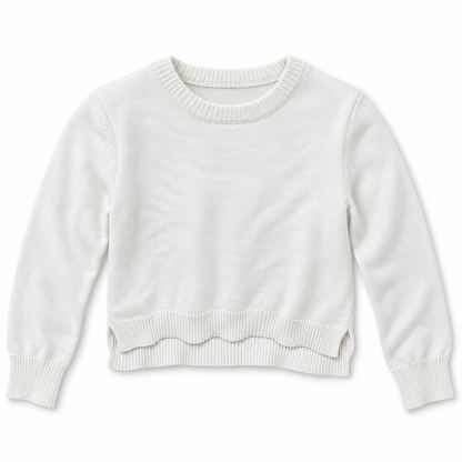 Girls' Plain Crew Neck Knit Pullover in Cream — flat view, style 26152332
