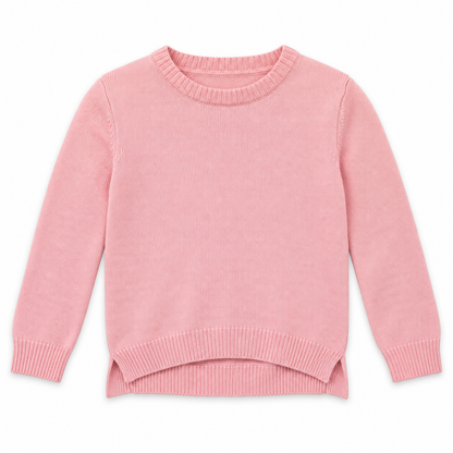 Girls' Plain Crew Neck Knit Pullover in Salmon — flat view, style 26152332