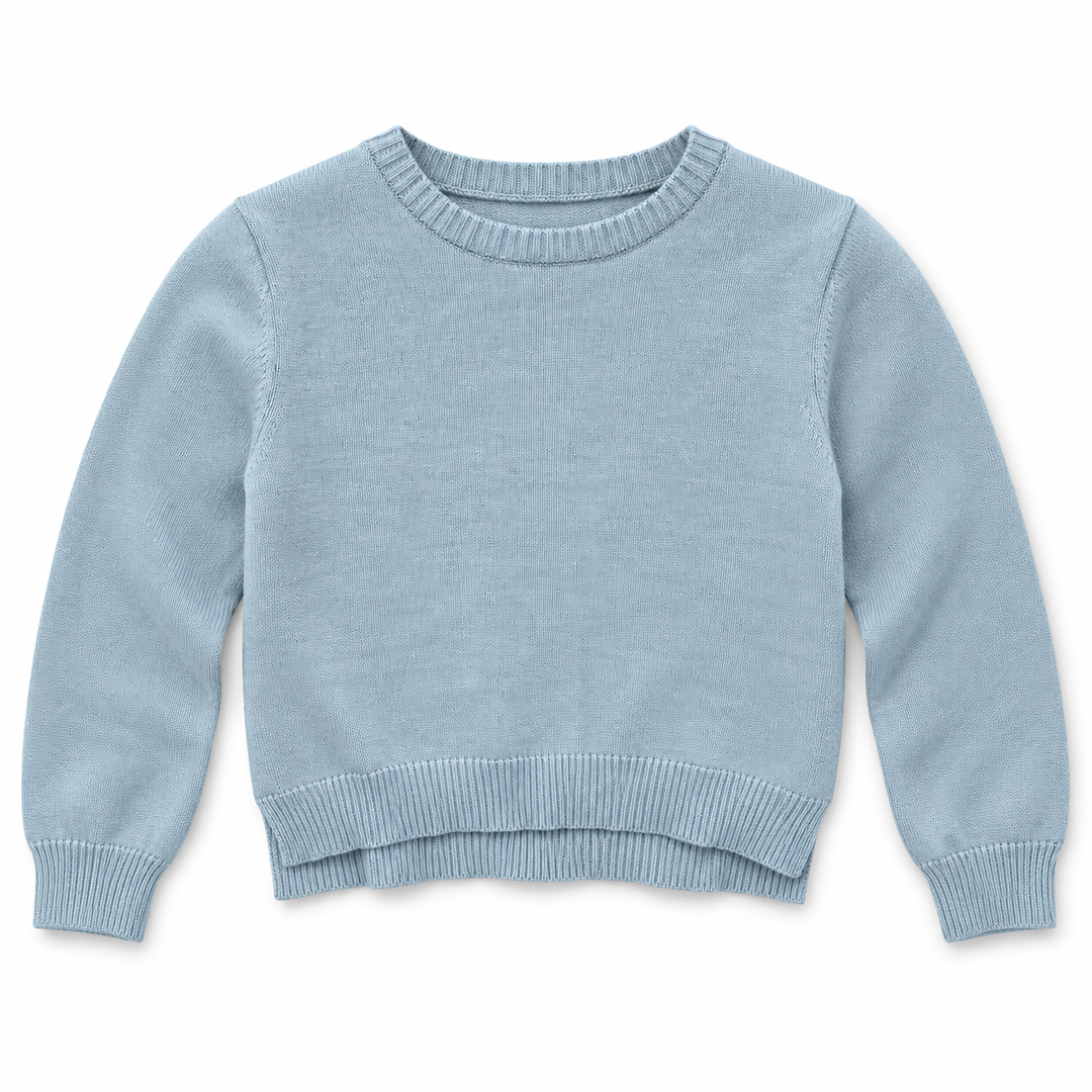 Girls' Plain Crew Neck Knit Pullover in Silver — flat view, style 26152332