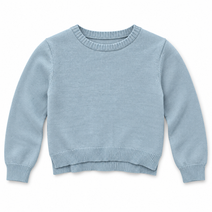 Girls' Plain Crew Neck Knit Pullover in Silver — flat view, style 26152332