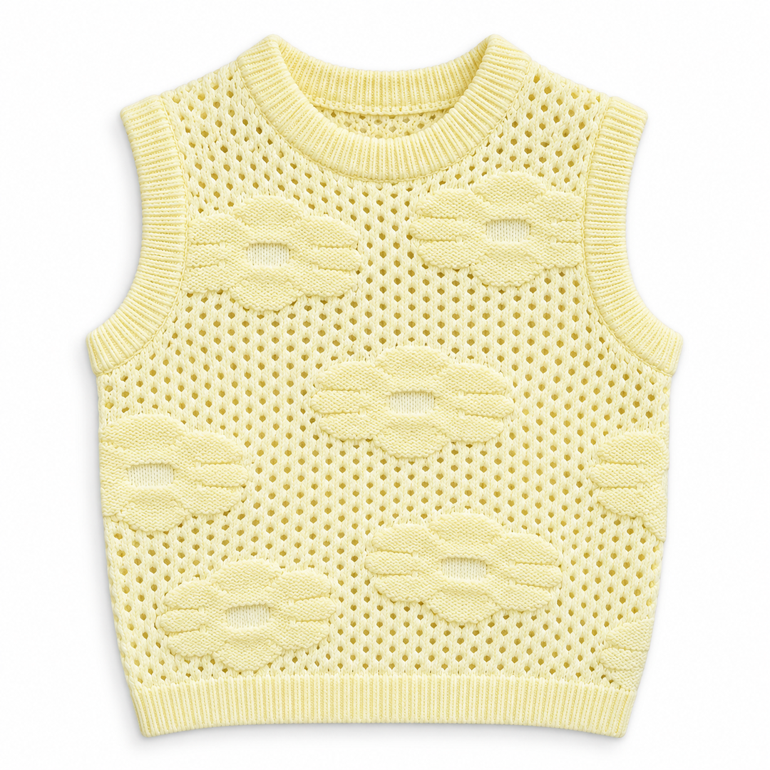 Girls' Textured Knit Vest in Yellow — flat view, style 26152339