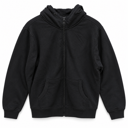 Men's Teddy Fleece Zip Hoodie in Black — flat view, style 26252221