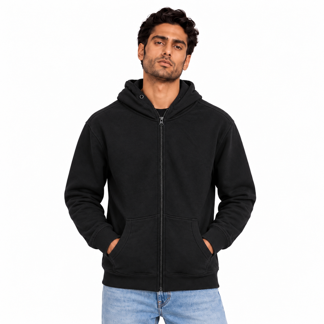 Men's Teddy Fleece Zip Hoodie in Black — model view, style 26252221