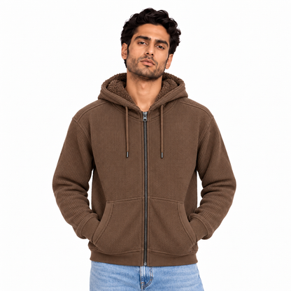 Men's Teddy Fleece Zip Hoodie in Brown — model view, style 26252221