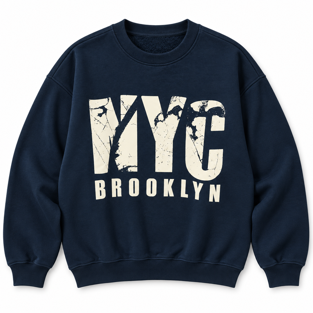 Men's NYC Brooklyn Graphic Sweatshirt in Navy — flat view, style 26612204
