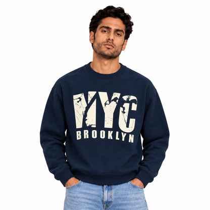 Men's NYC Brooklyn Graphic Sweatshirt in Navy — model view, style 26612204