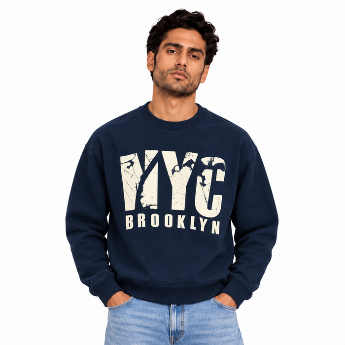 Men's NYC Brooklyn Graphic Sweatshirt in Navy — model view, style 26612204