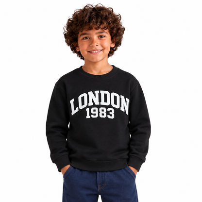 Boys' London Graphic Sweatshirt in Black — model view, style 26612306